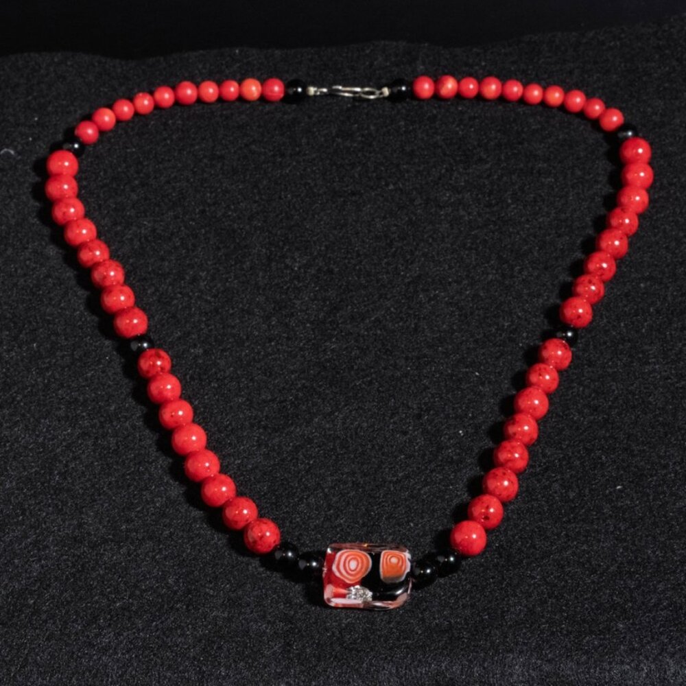 Coral and murano glass pendant necklace